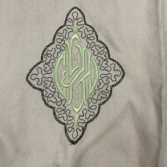 Scarf Peachy Pink Embroidered Scarf with Fringe Vintage - Picture 3 of 6